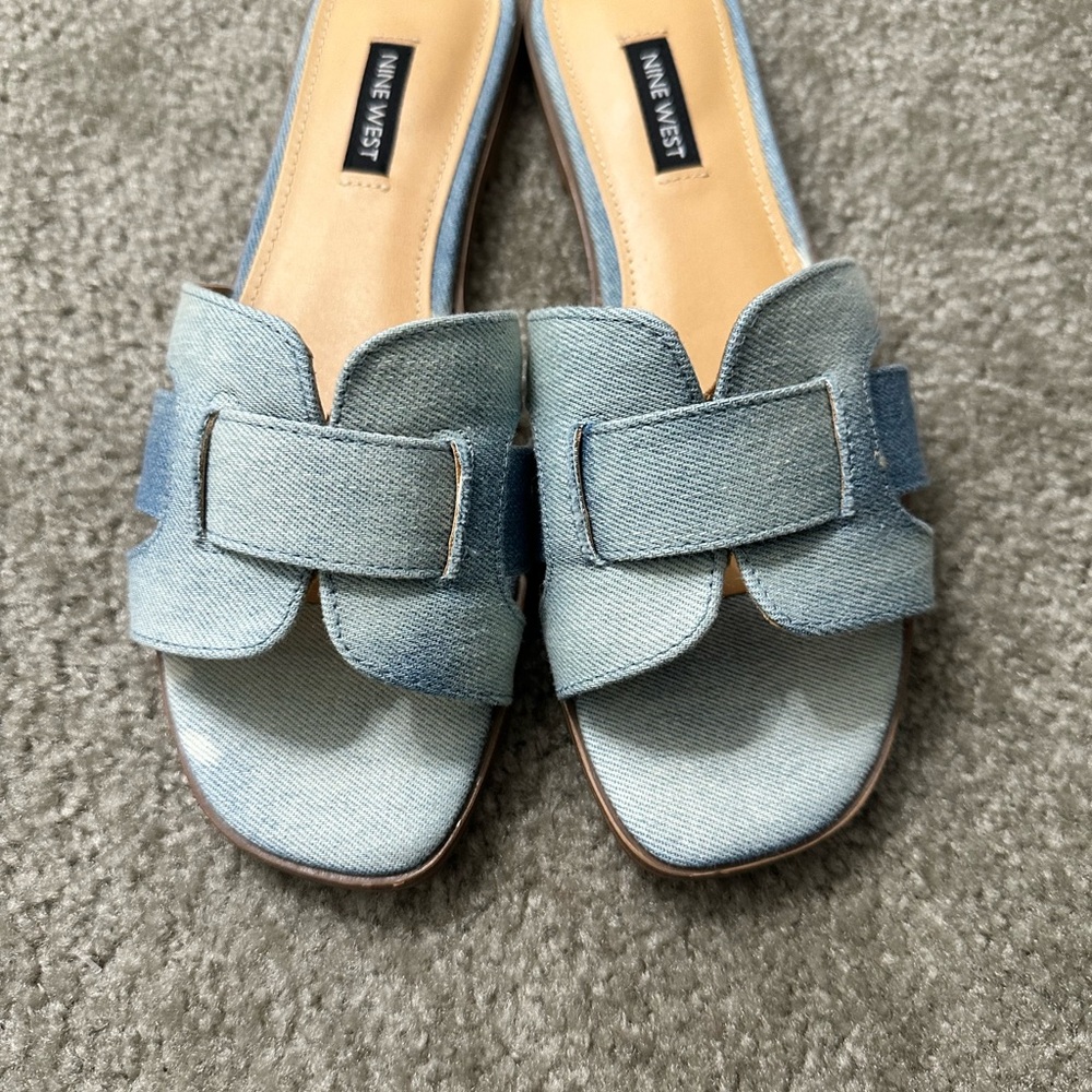 Nine West Light Blue Denim Women's Slide Sandals